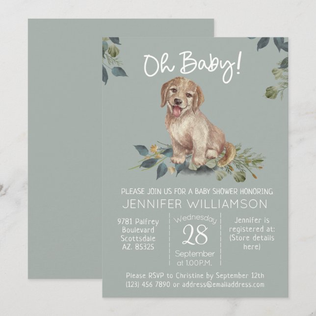 Oh Baby! Cute Dog Baby Shower Modern Invitation (Front/Back)
