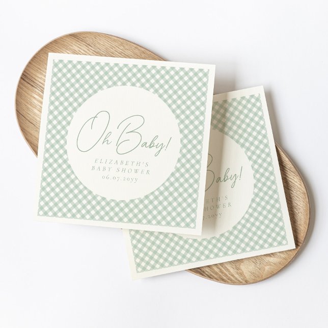 Oh baby cute green gingham baby shower napkin (Creator Uploaded)