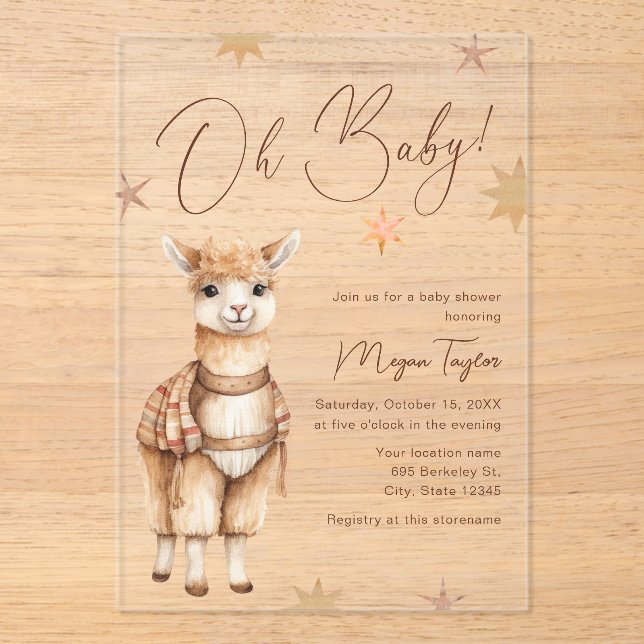 Oh Baby Cute Llama Boho Baby Shower Invitation (Front)