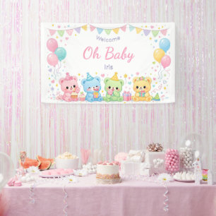Oh Baby Cute Pastel Bears Baby Shower Girl Party Banner