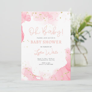 Oh Baby Cute Pink Girl Baby Shower, Modern Baby Sh Invitation