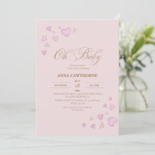 Oh Baby! Cute Pink Hearts Baby Shower Invitation