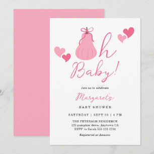 Oh Baby Cute Pink Pumpkin Bow Girl Baby Shower Invitation