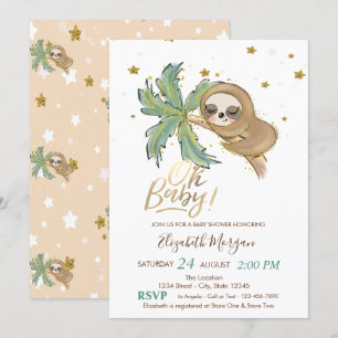 Oh Baby Cute Sleeping Sloth Baby Shower Invitation