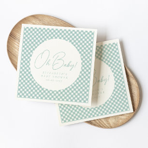 Oh baby cute teal gingham baby shower napkin