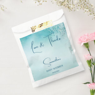 Oh baby cyan aqua blue baby shower template favour bag