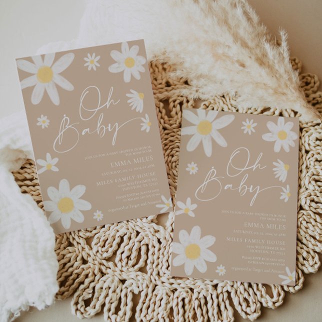 Oh Baby Daisy Baby shower beige Invitation (Créateur téléchargé)