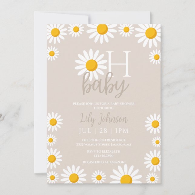 Oh Baby Daisy Boho Neutral Baby Shower  Invitation (Front)