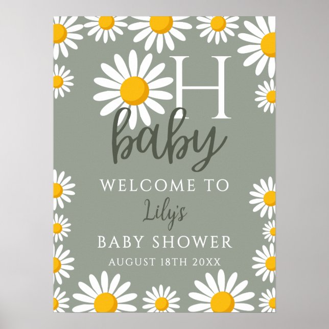 Oh Baby Daisy Neutral Baby Shower Welcome Sign (Front)