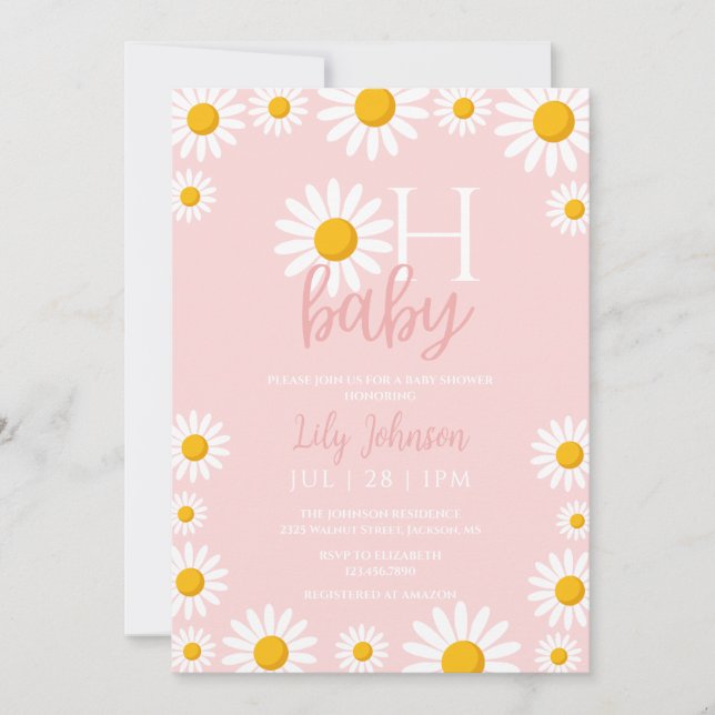Oh Baby Daisy Pink Baby Shower  Invitation (Front)