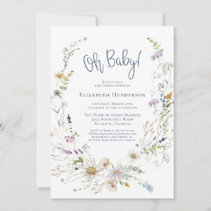 Oh Baby Delicate Watercolor Wildflower Baby Shower Invitation