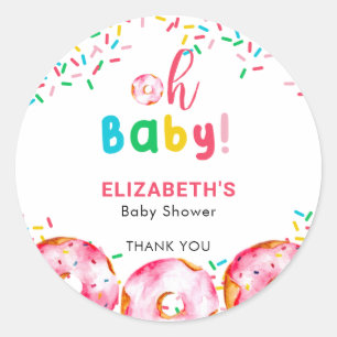 Oh Baby Doughnut Shower Colourful Cute Rainbow Classic Round Sticker