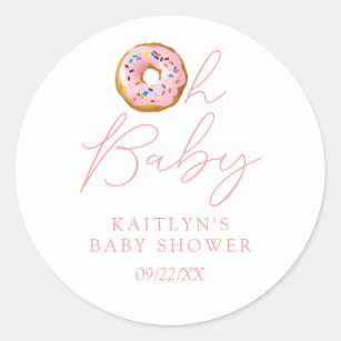 Oh Baby Doughnut Sprinkle Girls Baby Shower Classic Round Sticker