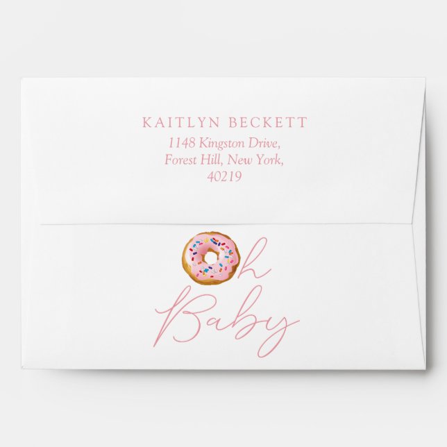 Oh Baby Doughnut Sprinkle Girls Baby Shower Envelope (Back (Top Flap))