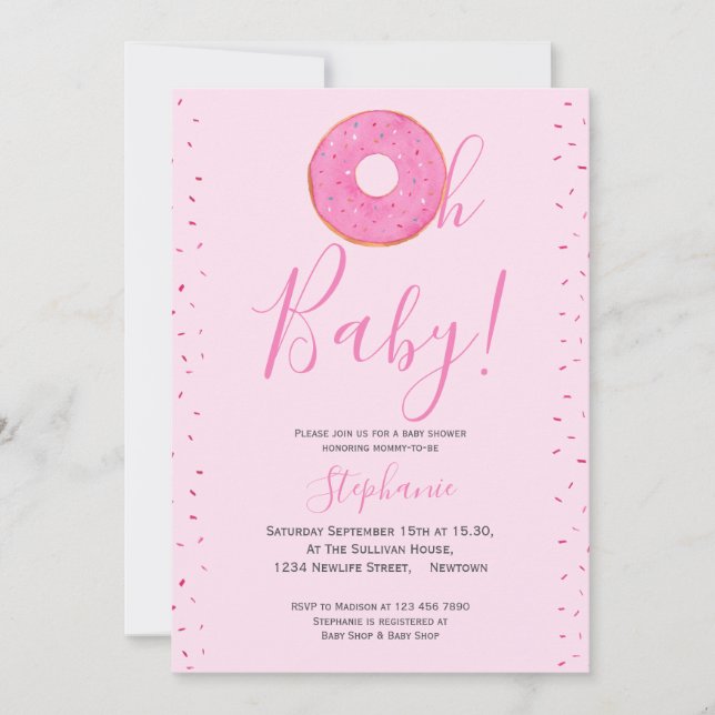 Oh Baby Doughnut Sprinkle Girl's Baby Shower Invitation (Front)