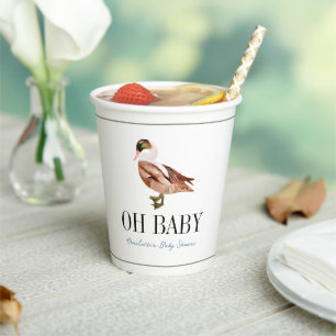 Oh Baby Duck/Mallard Watercolor Boy Baby Shower Paper Cups