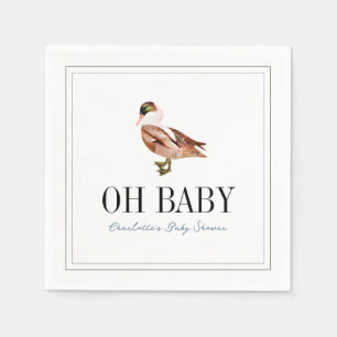 Oh Baby Duck/Mallard White Boy Baby Shower Napkin