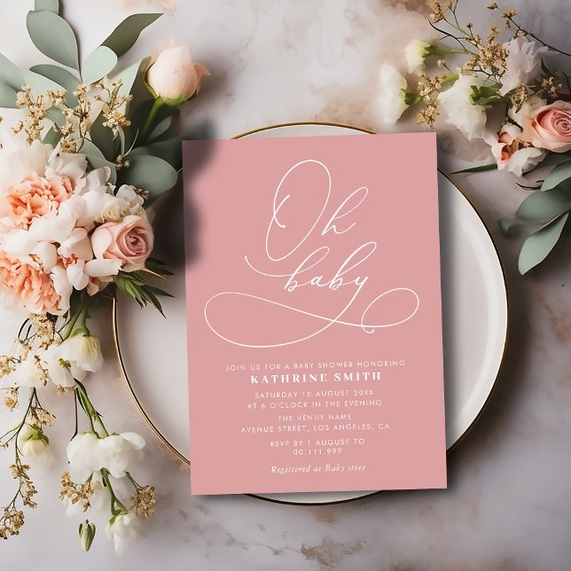 Oh Baby Dusty baby shower Rose invitation (Créateur téléchargé)