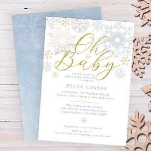Oh Baby Dusty Blue Snowflake Shower Invite