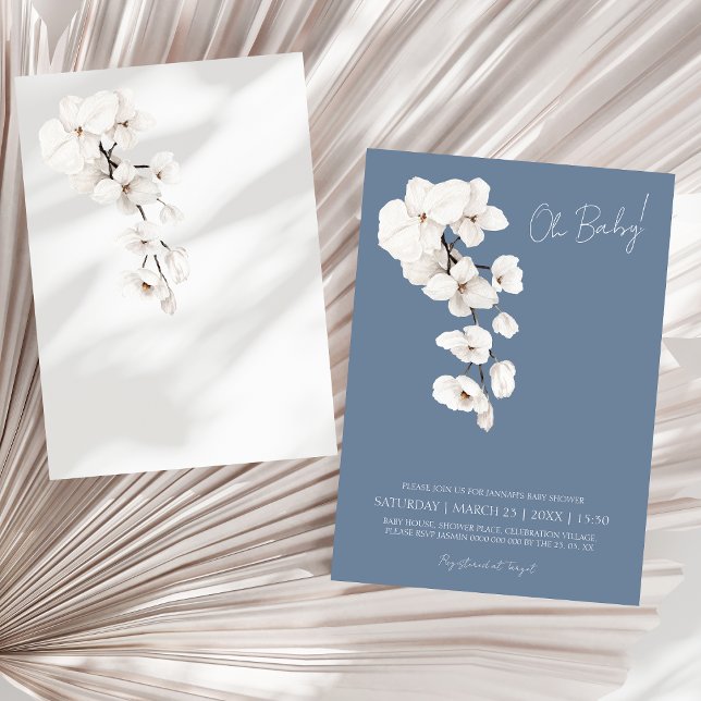 Oh Baby Dusty Blue White Orchids Baby Shower Invitation (Oh Baby Dusty Blue White Orchids Baby Shower Invitation)