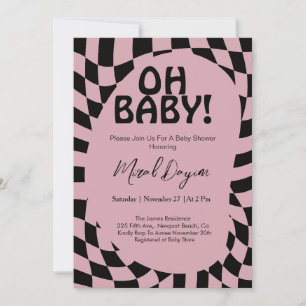 Oh Baby! Dusty Rose Chequered Modern Baby Shower  Invitation
