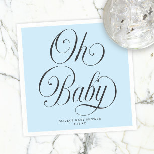 Oh Baby Elegant Script Lt. Blue Boy Baby Shower Napkin