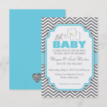 Oh Baby Elephant - Blue & Grey Baby Shower Invite