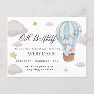 oh baby, elephant, blue postcard