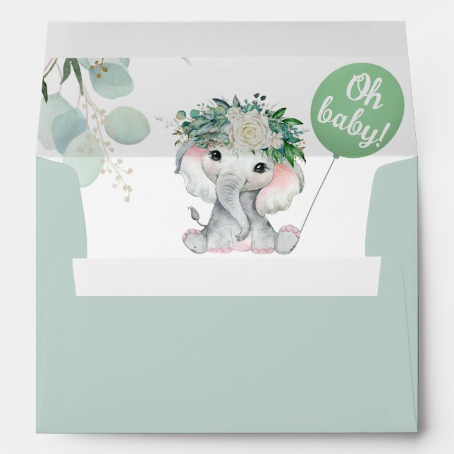 Oh Baby | Elephant Green Balloon Shower Envelope (Back (Bottom))