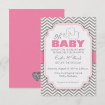 Oh Baby Elephant - Pink & Grey Baby Shower Invite