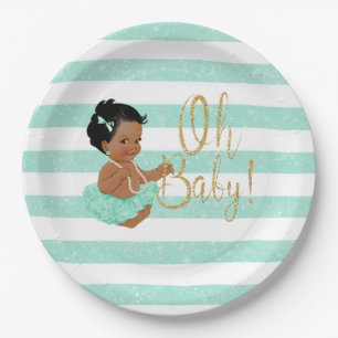 Oh Baby Ethnic Girl Aqua Tutu Ballerina Glitter Paper Plate