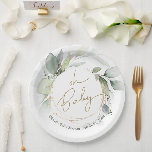 Oh Baby Eucalyptus Baby Shower Party Plates (Wedding)