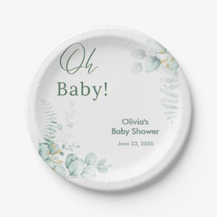 Oh Baby Eucalyptus Greenery Gold Baby Shower  Paper Plate