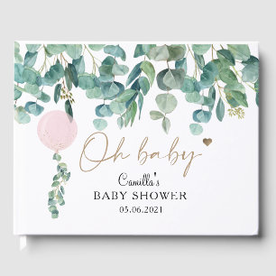 Oh Baby Eucalyptus Pink Balloon Baby Shower Guest Book