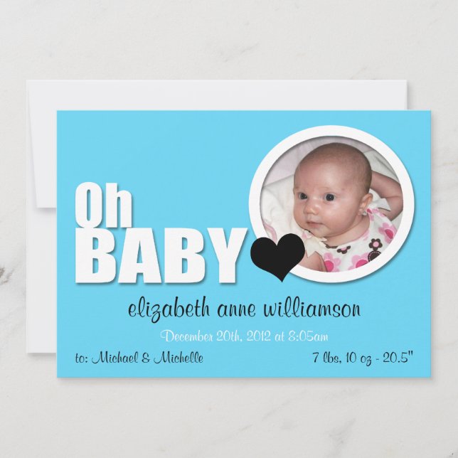 Oh Baby, Faire-part de naissance photo bleu modern (Devant)