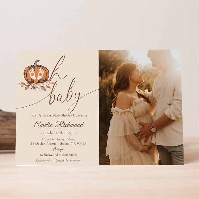 Oh Baby ! Fall Pumpkin Autumn Baby Shower Photo Invitation (Creator Uploaded)