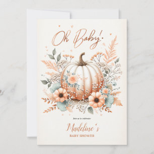  Oh Baby! Fall Pumpkin Baby Shower Blush Floral  Invitation
