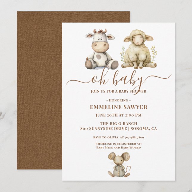 Oh Baby Farm Animals Baby Shower Invitation (Front/Back)