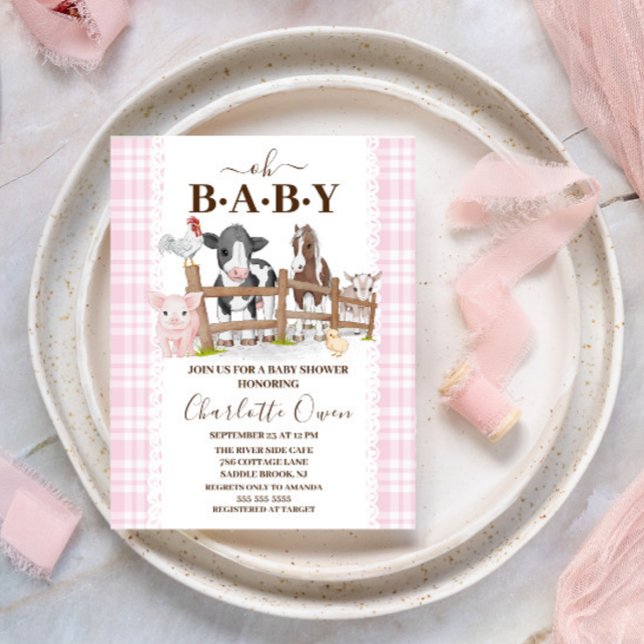 Oh Baby Farm Animals Baby Shower Invitation Postcard (Creator Uploaded)