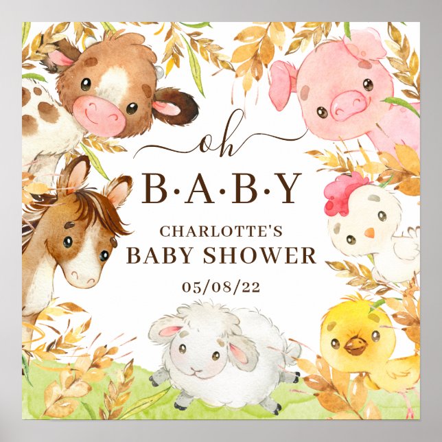 Oh Baby Farm Animals Baby shower Poster (Devant)