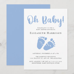 Oh Baby Feet Blue Baby Boy Shower Invitation