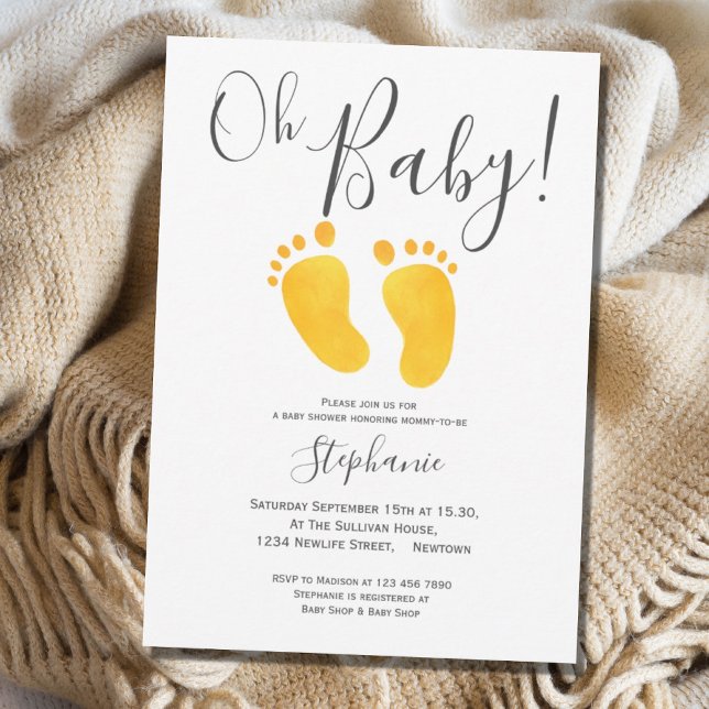 Oh Baby Feet Jaune Baby shower Invitation (Créateur téléchargé)