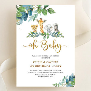 Oh Baby Floral Animals Birthday  Invitation