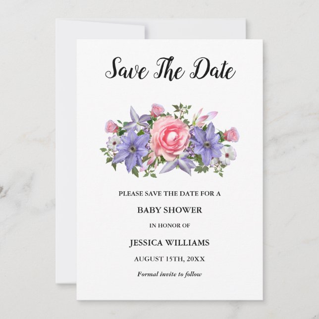 "Oh baby" Floral Arrangement Baby Shower Save The Date (Front)