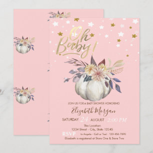 Oh Baby Floral Pumpkin Stars Baby Shower Invitation