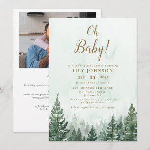 Oh Baby Forest Baby Shower All In One Photo QR Invitation