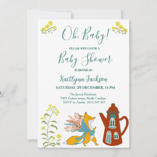 Oh, baby Fox and flowers Baby Shower Invitation