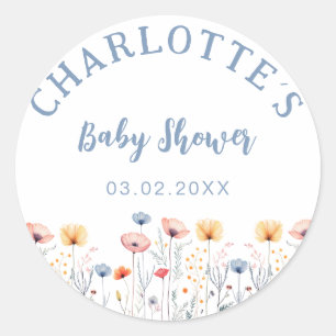 OH BABY! Fresh Wildflower White Baby Shower Classic Round Sticker