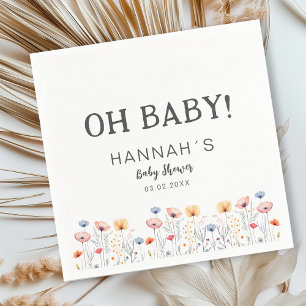 OH BABY! Fresh Wildflower White Baby Shower Napkin