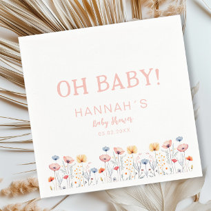 OH BABY! Fresh Wildflower White Baby Shower Napkin